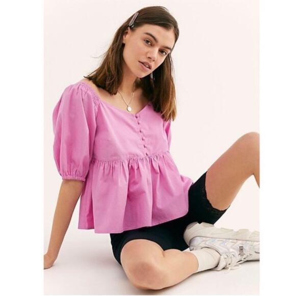 Free People Pink Veronica Sweetheart Top Pink Blouse size XS - Picture 1 of 8